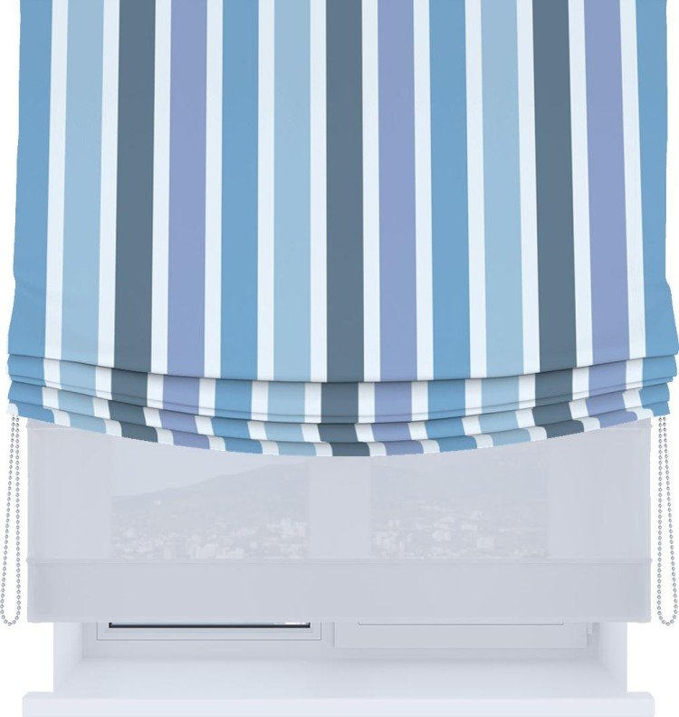 Римская штора «Кортин», день-ночь с мягкими складками, «Сине-голубые вертикальные полоски»